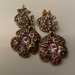 Pink stone Chanel earrings
